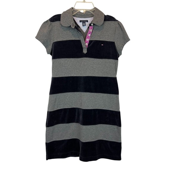 Tommy Hilfiger Rugby Stripe Polo Shirt Dress  Size S  Velvet & Knit Stripe - Picture 1 of 7